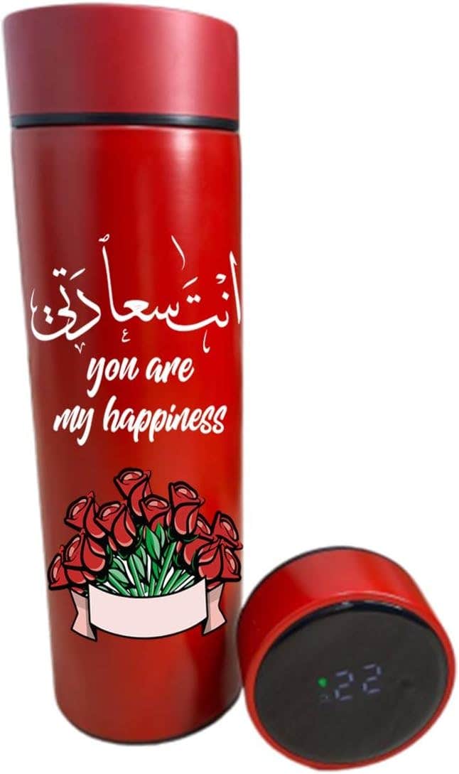 Stainless Steel Thermal Mug, Digital Screen To Display Temperature, One Sided Printing, Shape 30, 500 ml - Red