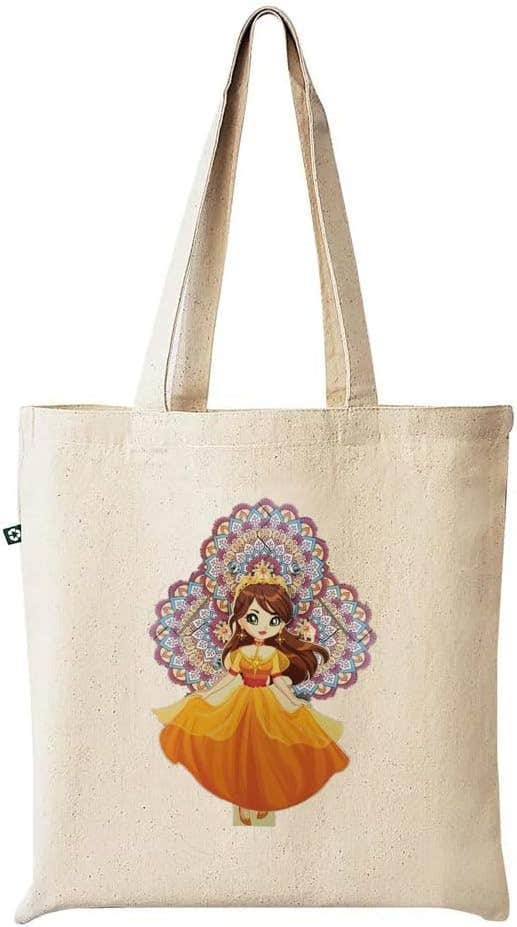 Printed Design Fabric Tote Bag - Beige