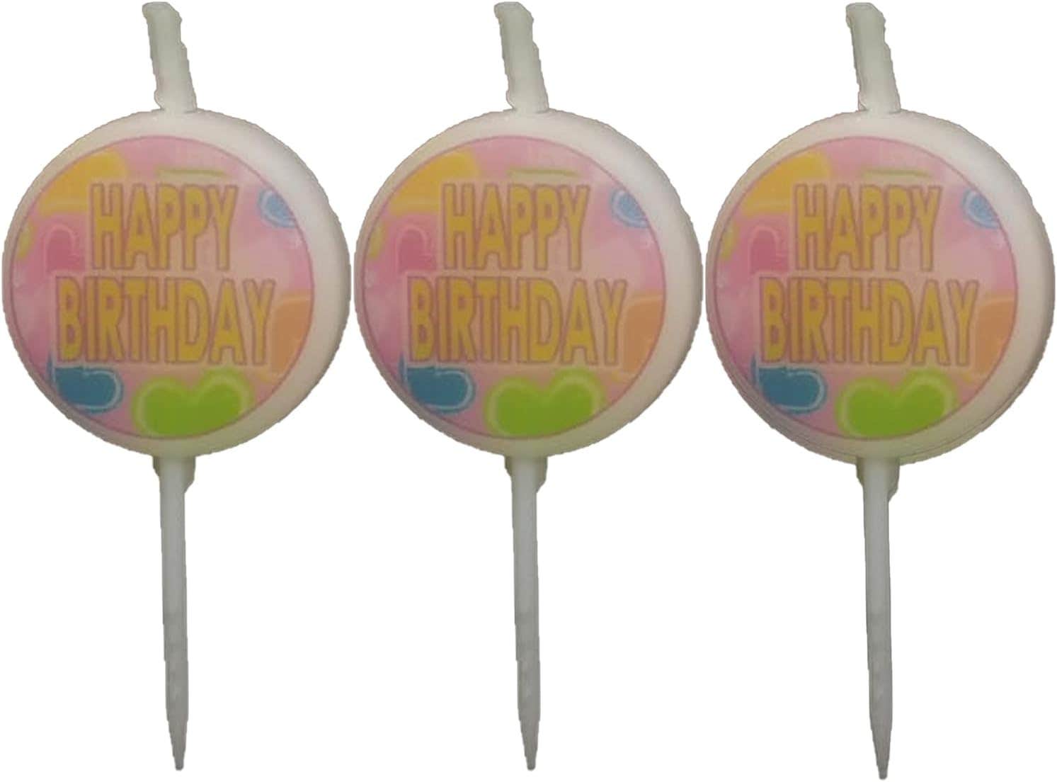 Happy Birthday Design Decorative Birthday Candles, 3 Pieces - Multicolor