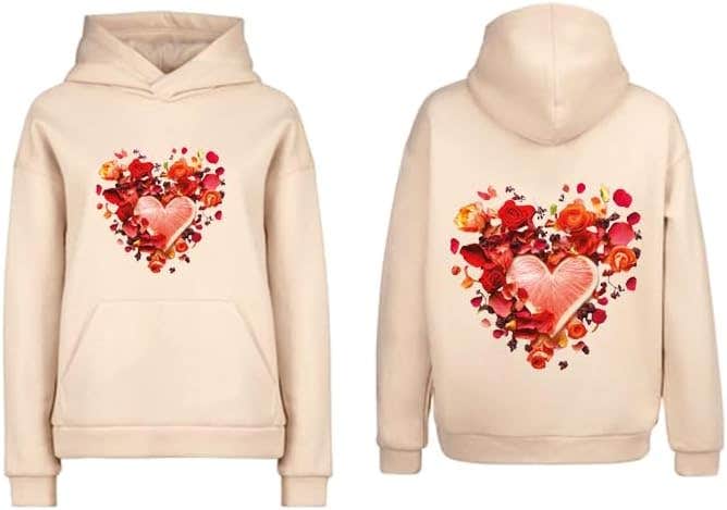 Heart and Rose Design Comfortable Cotton Hoodie