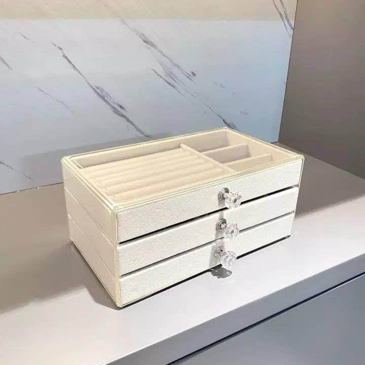 Acrylic Jewelry Storage Organizer With 3 Drawers - Beige