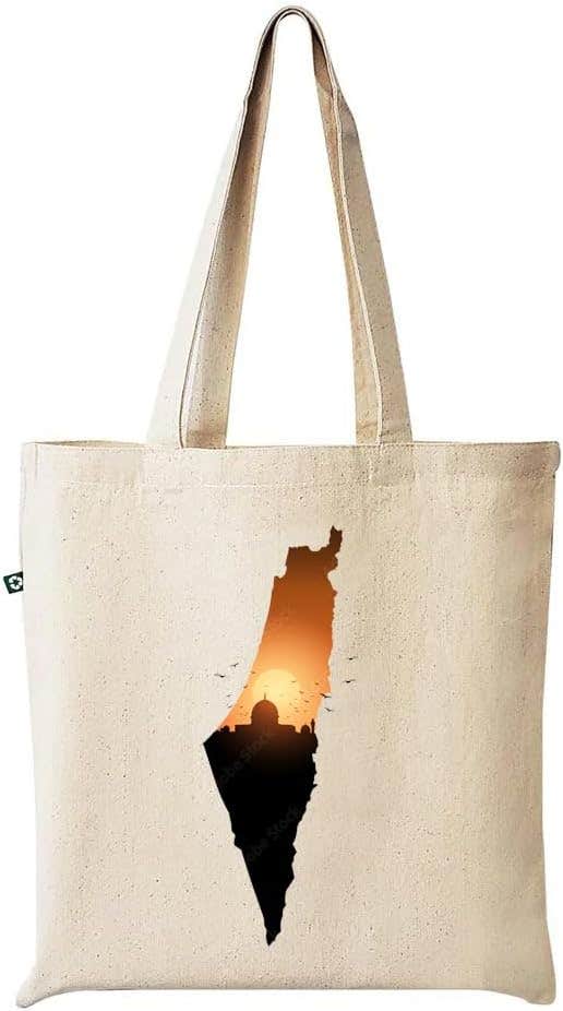 Printed Design Linen Tote Bag - Beige