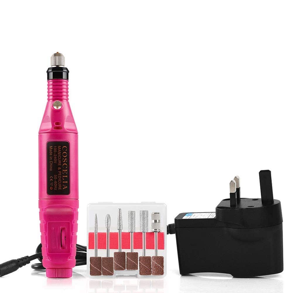 Coscelia Acrylic Electric Nail File, 9 Watts, 6 Bits - Pink