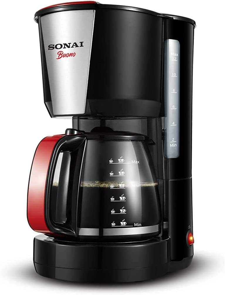 Sonai SH-1212 Coffee Maker, 1000 Watt, 6 Cup - Black Silver