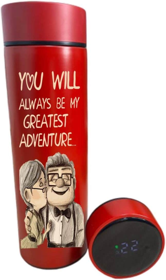 Stainless Steel Thermal Mug, Digital Screen To Display Temperature, One Sided Printing, Greatest Adventure, 500 ml - Red
