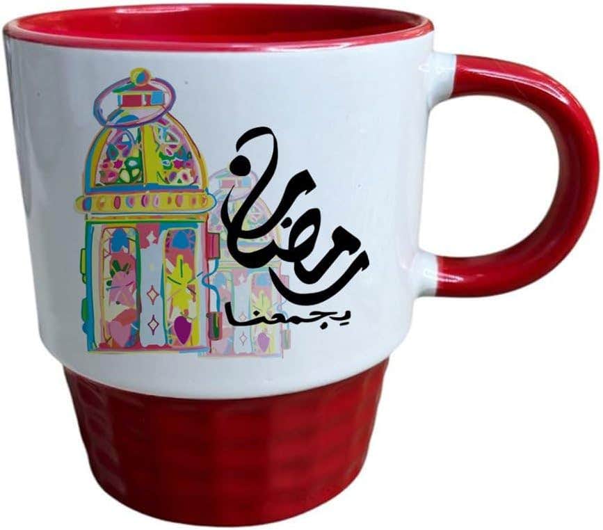 Porcelain Ribbed Mug, Double Sided Printing, Shape 80, 250 ml - White Red
