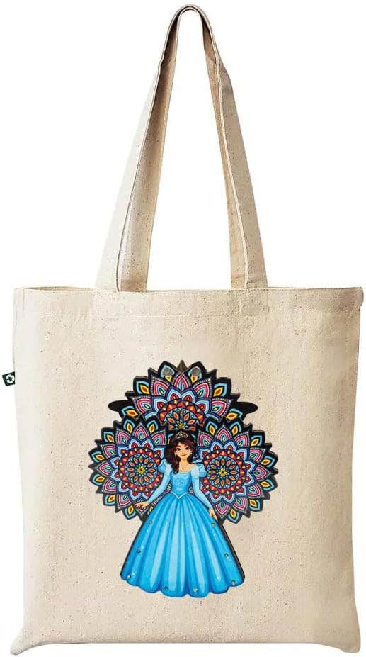Printed Design Fabric Tote Bag - Beige