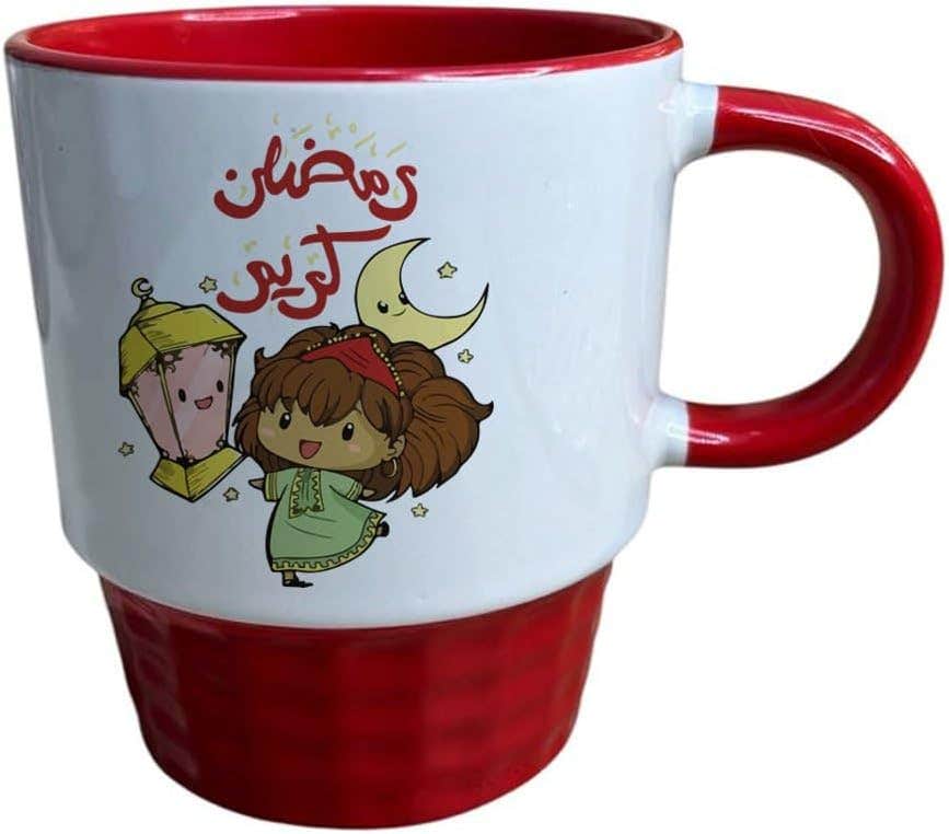 Porcelain Ribbed Mug, Double Sided Printing, Shape 77, 250 ml - White Red