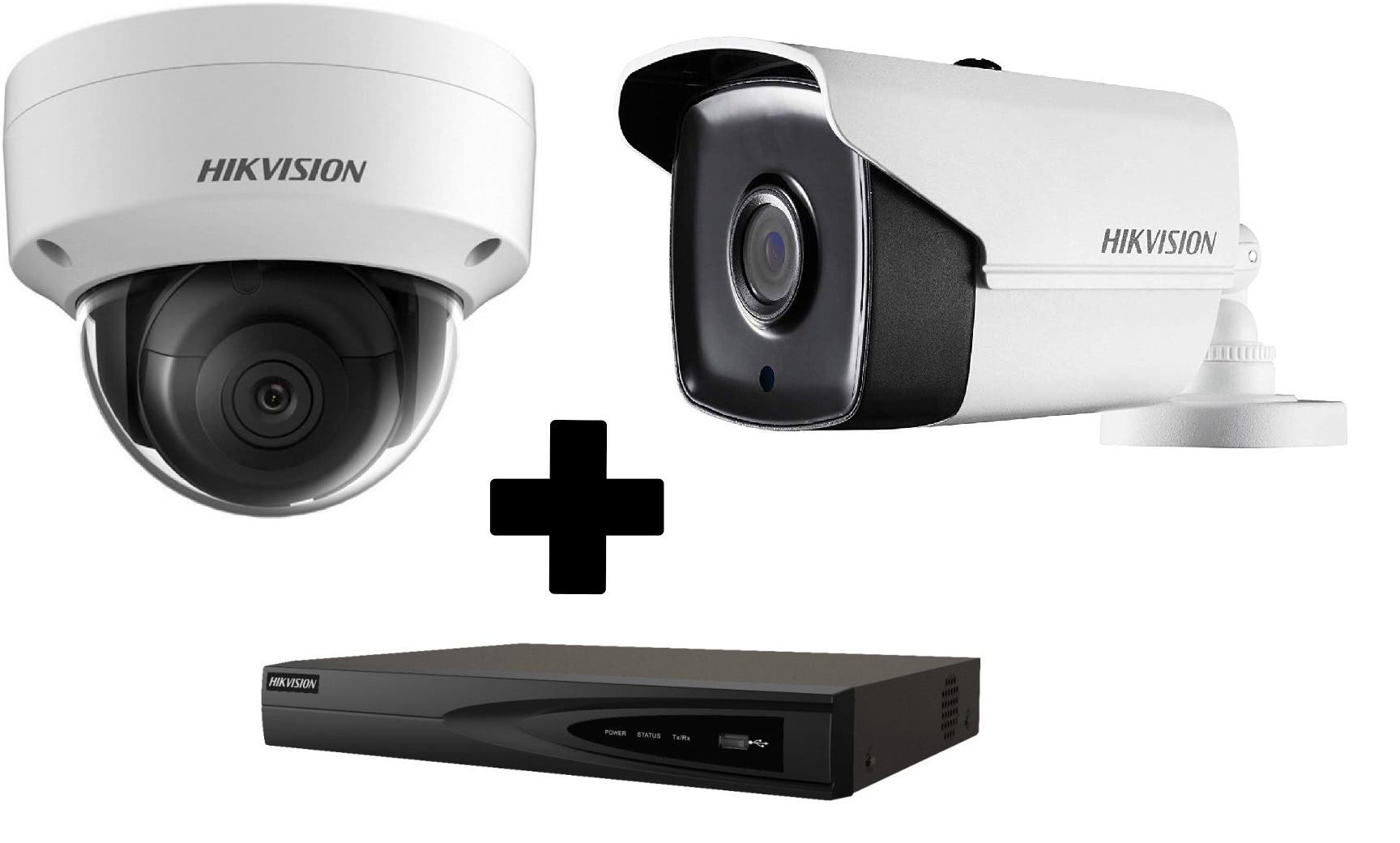 Hikvisioni DS-2CD1123G0E-I Fixed Dome Network Camera, 2MP - White Black With Hikvisioni DS-2CD1023G0E-I Fixed Bullet Network Camera, 2MP - White Black With Hikvision DS-7604NI-K1 1U 4 PoE 4K NVR, 4-ch - Black