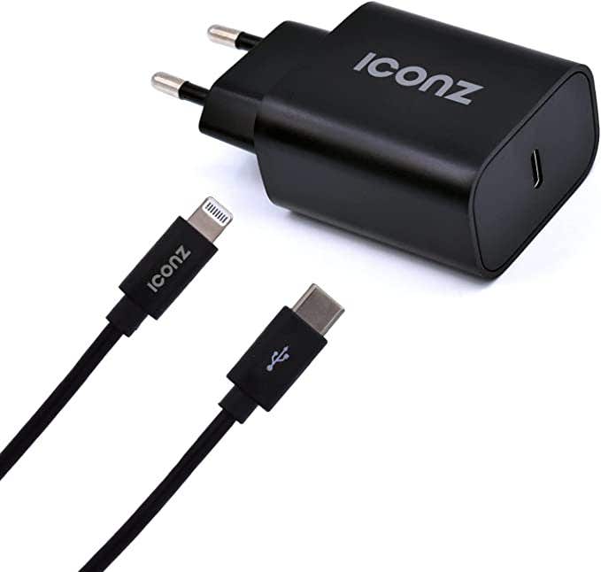 Iconz WCMPK  Fast Charging Wall Charger, MFI USB-C to Lightning, 20 watt, 1 meter - Black