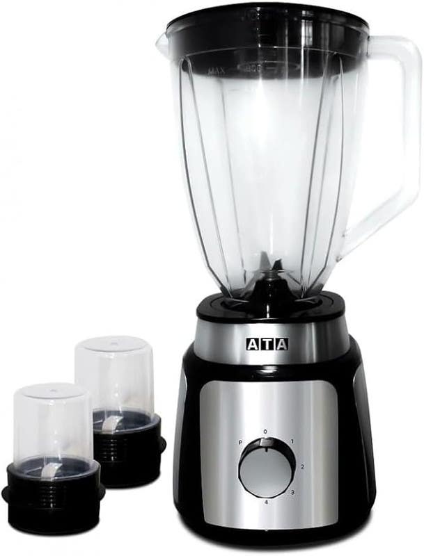 Ata Electric Blender, 1000 Watt, 1.8 Liter, With 2 Mills - Black Silver