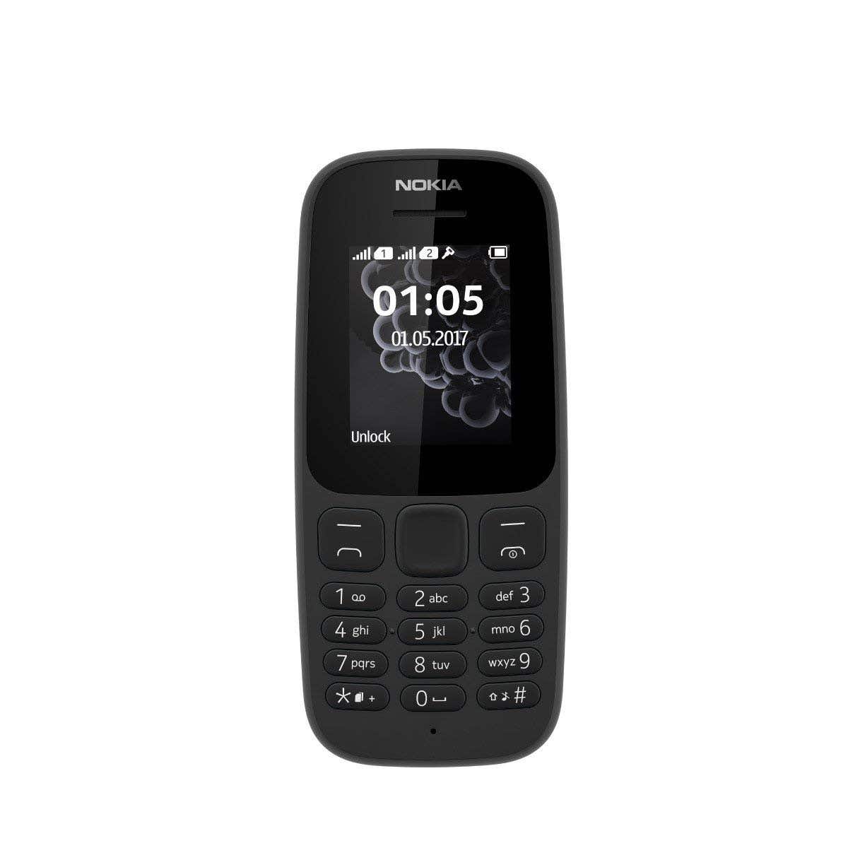 Nokia 105 Mobile Phone, Dual SIM, 4MB, 4MB RAM, 2G - Black