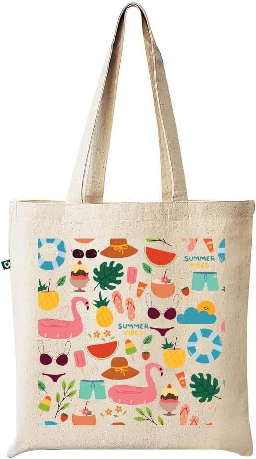 Printed Design Fabric Tote Bag - Beige