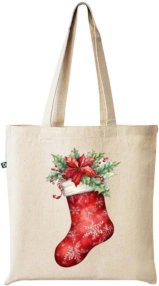 Stocking Design Fabric Tote Bag - Beige
