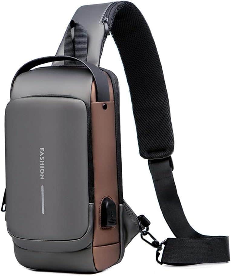 AWH ZYING Anti - Theft Waterproof Fabric Crossbody Sling Bag With USB for Universal , 13X7.1X3.5 In - Black
