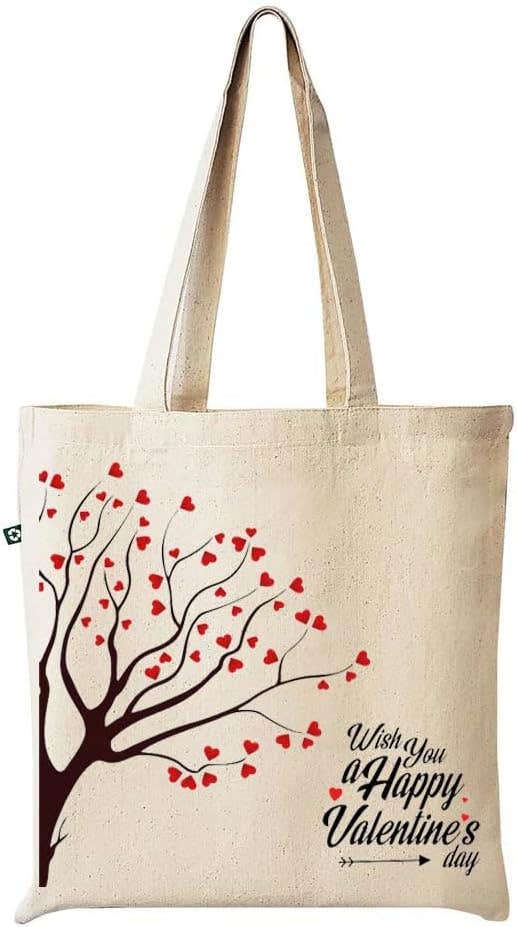 Printed Design Linen Tote Bag - Beige