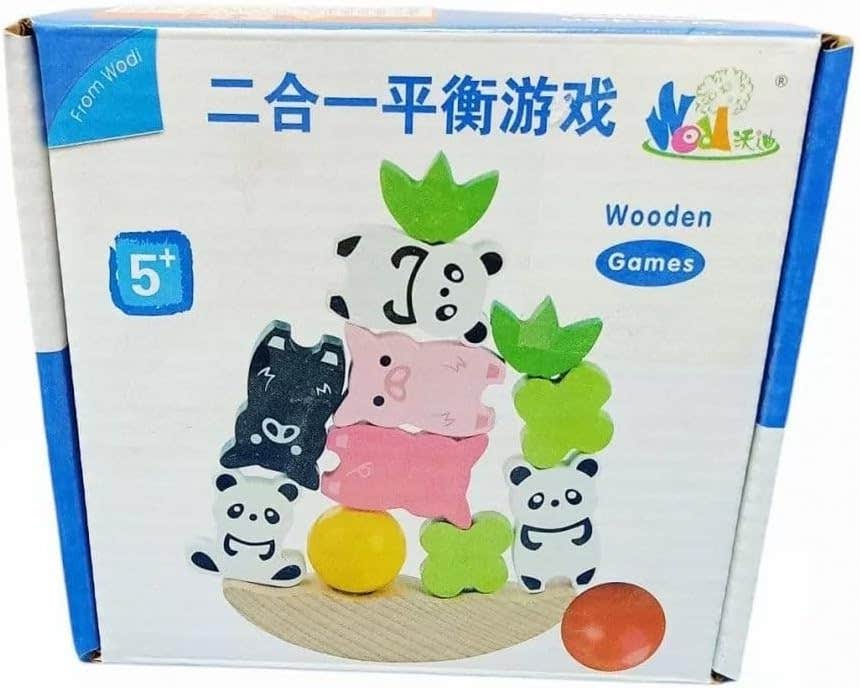 Alsafwa Wooden Panda Balance Toy, 9 Pieces - Multicolor