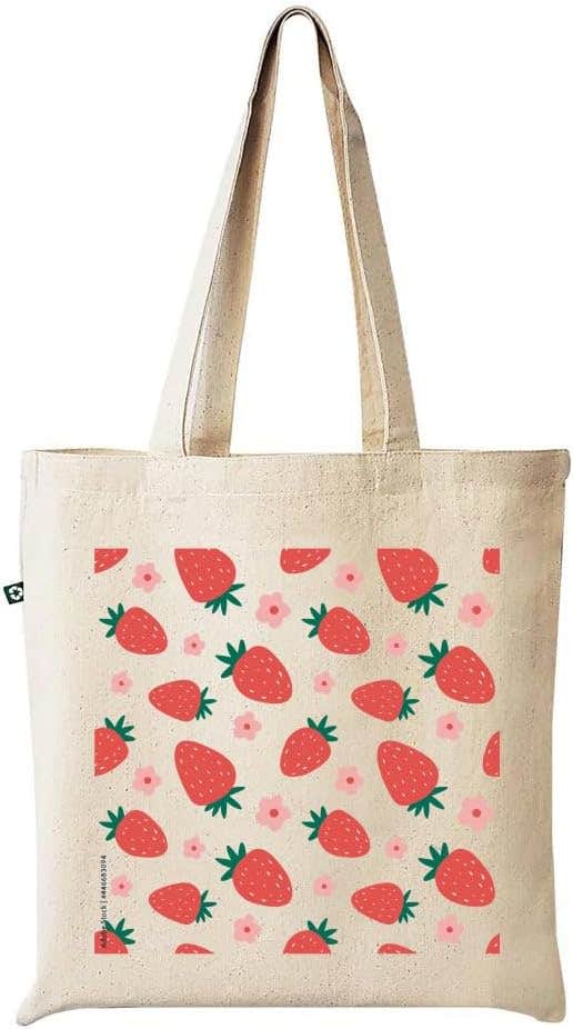 Printed Design Linen Tote Bag - Beige