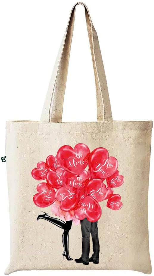 Printed Design Linen Tote Bag - Beige