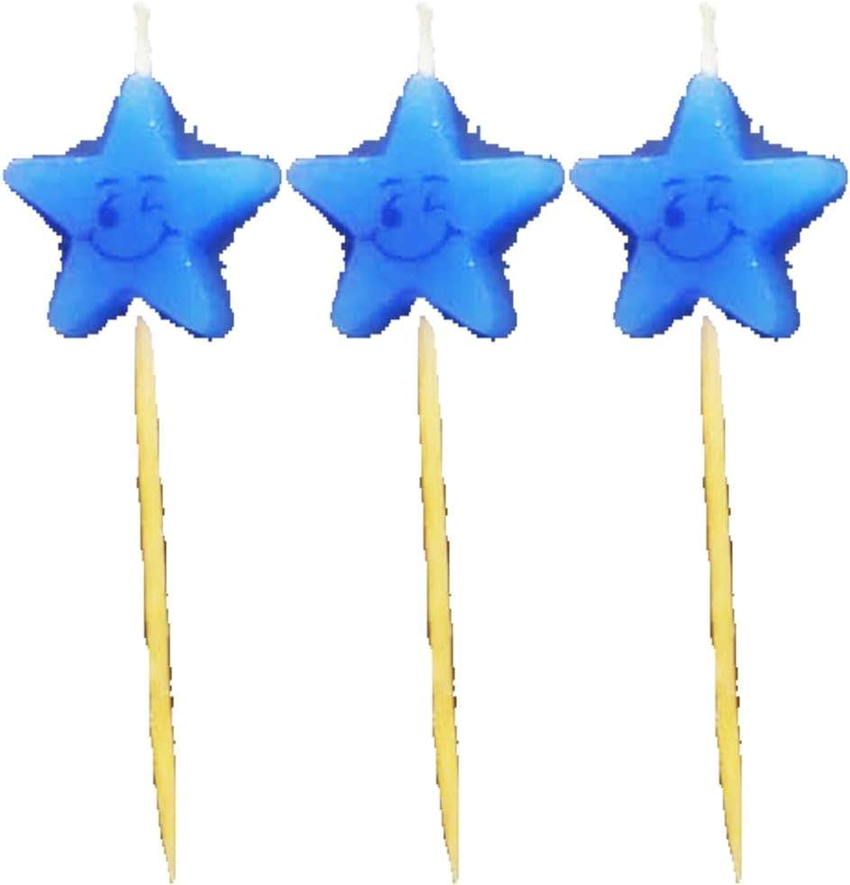 Star Design Decorative Birthday Candles, 3 Pieces - Blue
