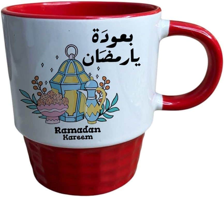 Porcelain Ribbed Mug, Double Sided Printing, Shape 79, 250 ml - White Red