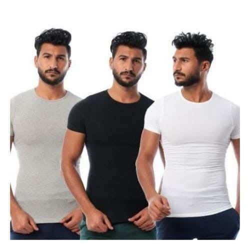Dice Cotton Men Half Sleeve Undershirts Set, L, 3 Pieces - Multicolor