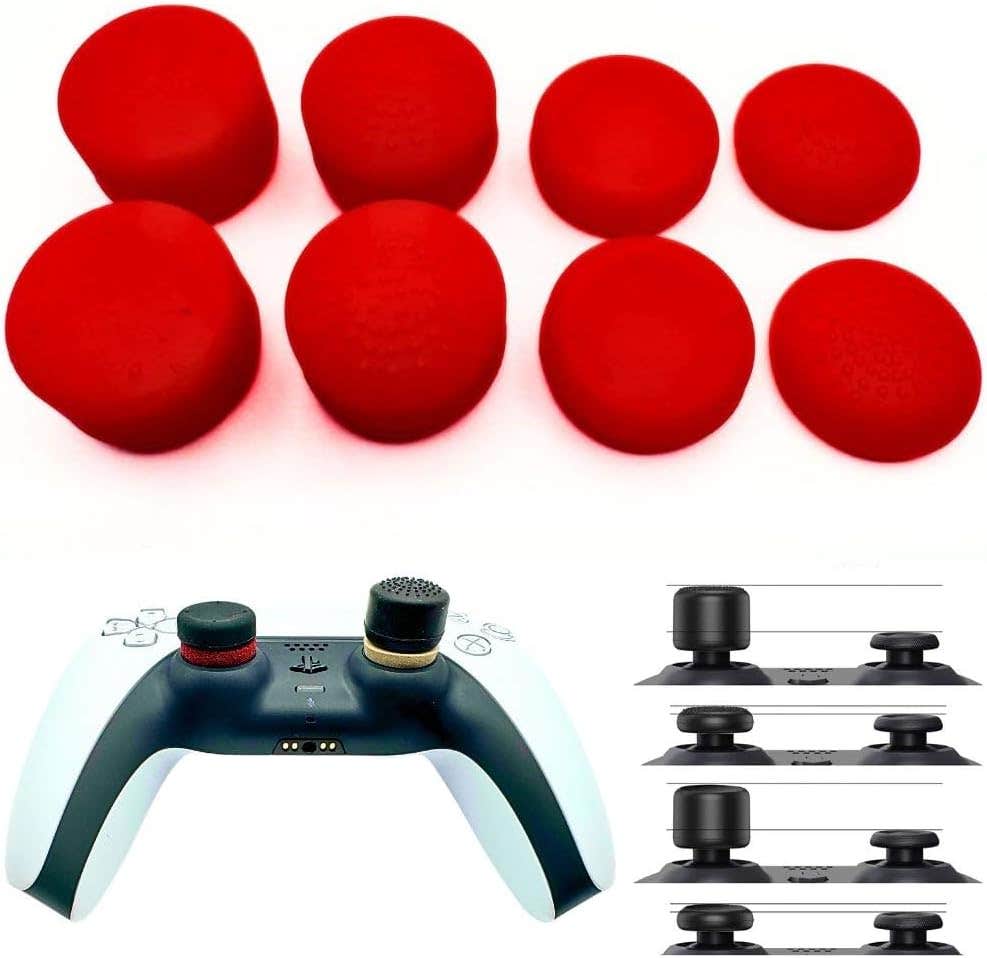Mad Vision Ergonomic Rubber Controller Thumb Grips Caps for PlayStation, Xbox One, 14/8/6mm, 8 Pieces - Red