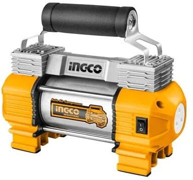 Ingco AAC2508 2-piston compressor, 12 volt - yellow black