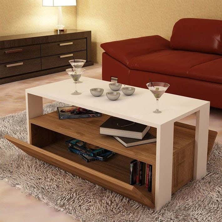 Coffee Table, Mdf Wood, 100 X 55 X 45 Cm - White Beige