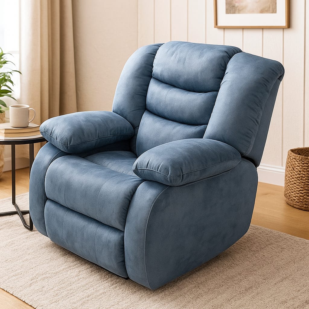 Lazy Boy Recliner Chair, 85 x 100 x 90 cm, Beech + MDF - Sky Blue