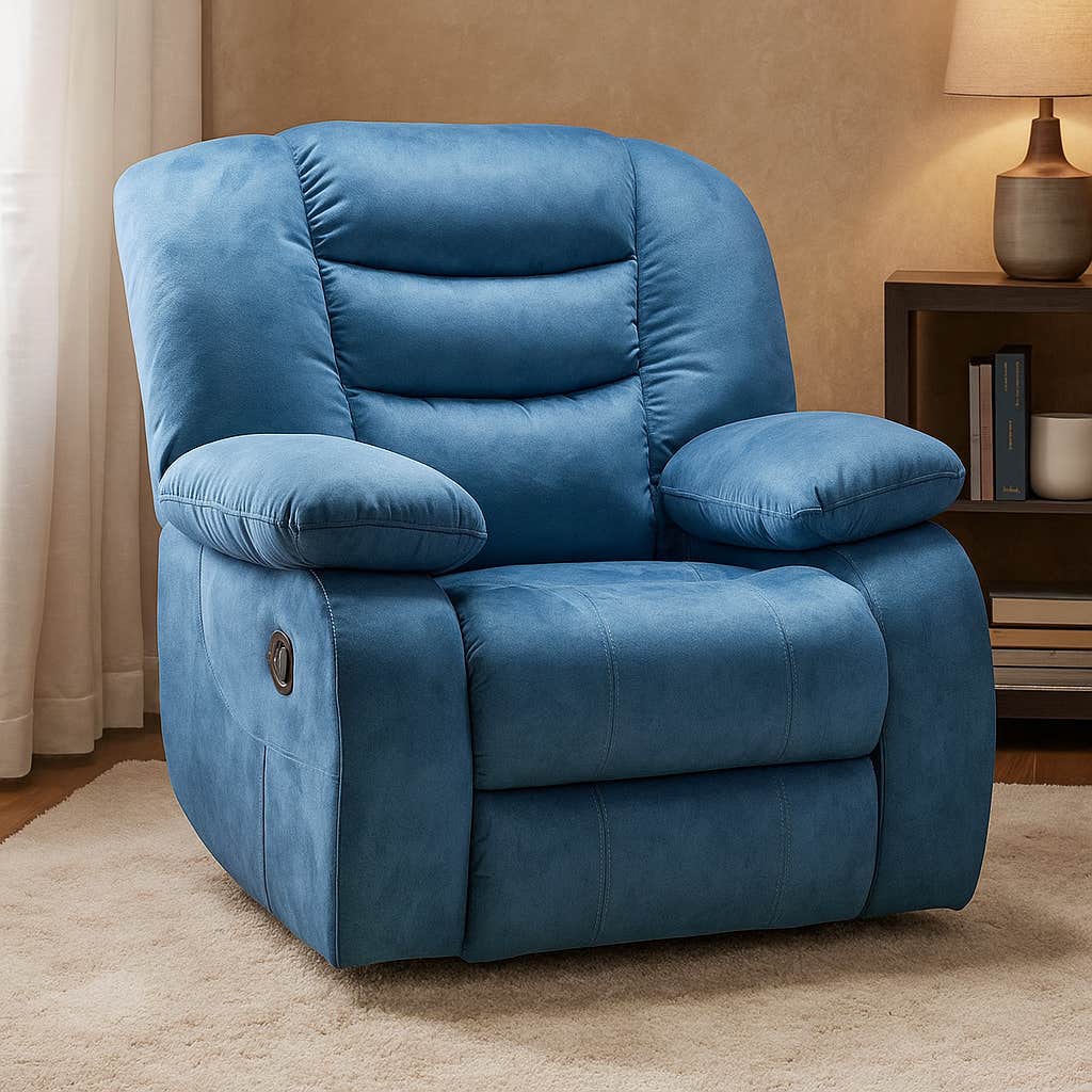 Lazy Boy Recliner Chair, 85x100x90 cm, Beech + MDF - Navy Blue