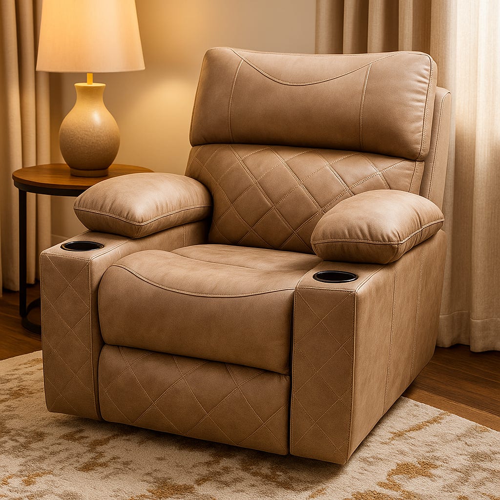 Lazy Boy Recliner Chair, 85x100x90 cm, Beech + MDF - Cafe