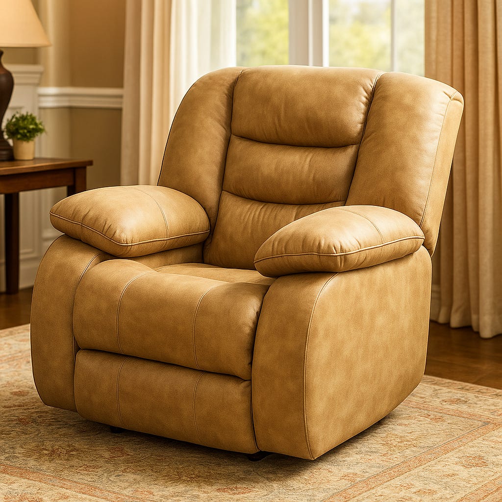 Lazy Boy Recliner Chair, 85x100x90 cm, Beech + MDF - Mustard