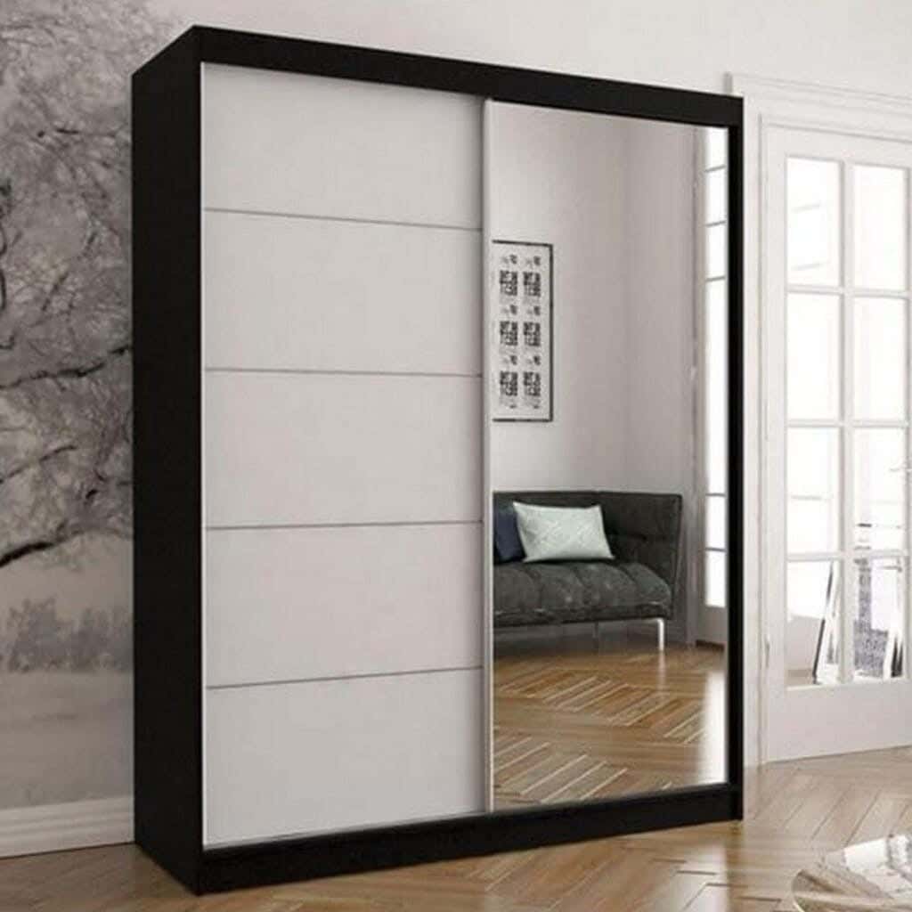 Wardrobe MDF Wood Covered With HPL Layer, 200×120×60 cm - Black White