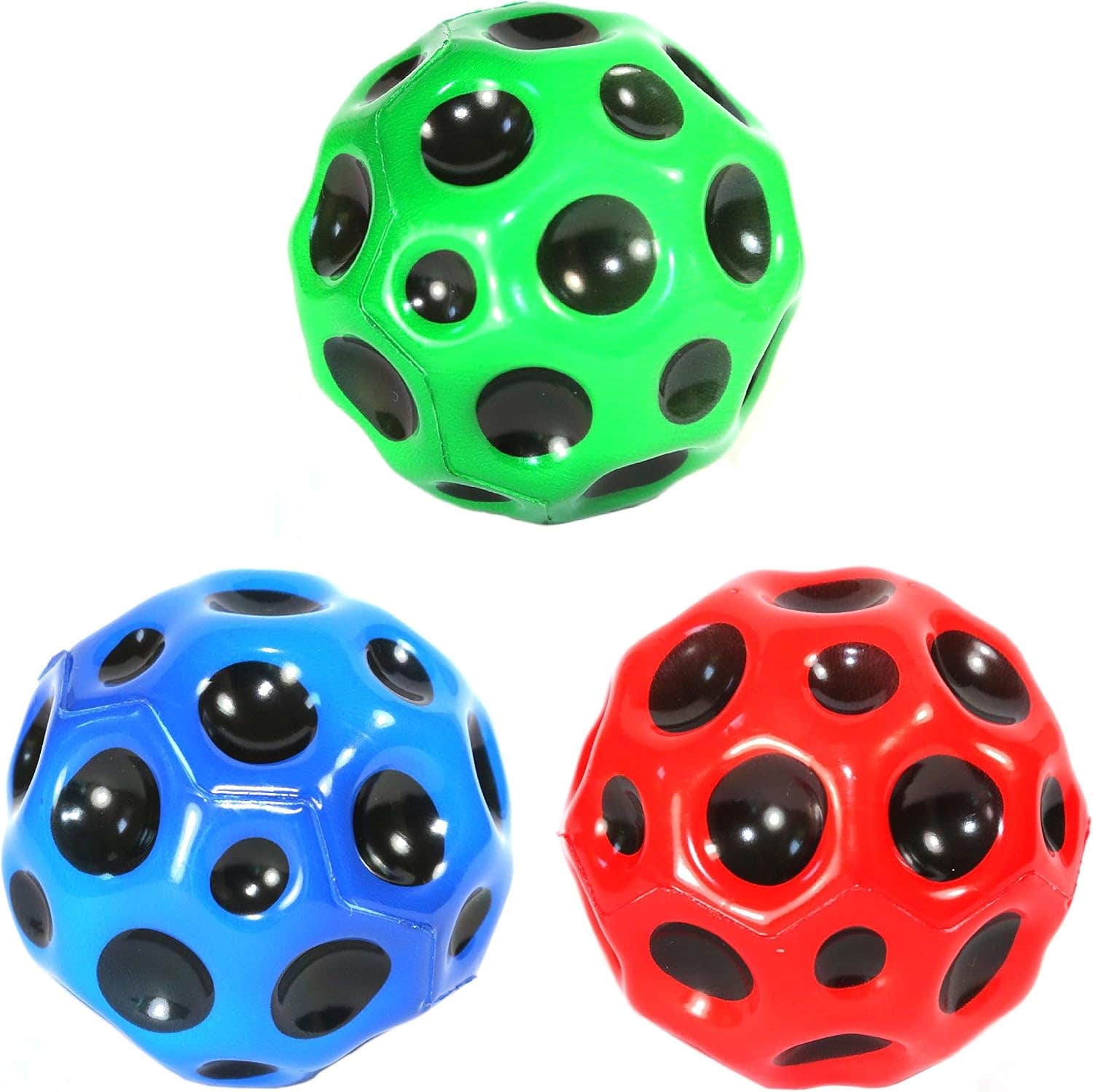 Partypack Bouncy Design Rubber Moon Jumping Ball, 7cm, 3 Pieces - Multicolor