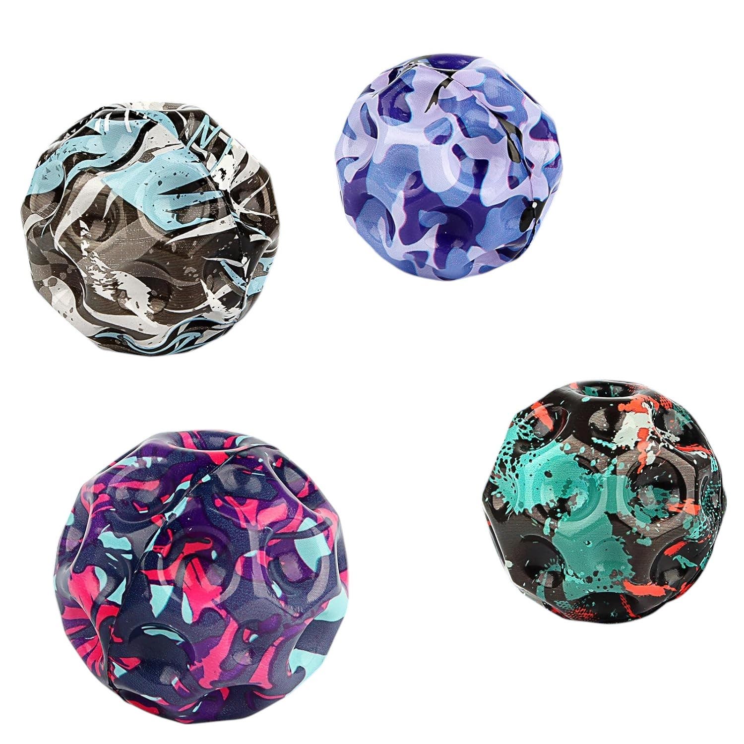 Powmag Bouncy Design Rubber Jump Ball, 7 cm, 4 Pieces - Multicolor