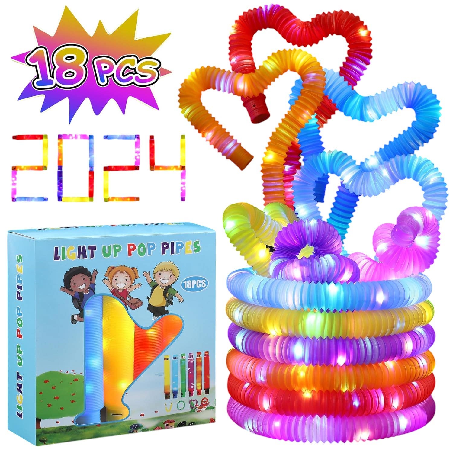 Ctlite Glow in The Dark Design Plastic Sensory Toy, 18 Pieces - Multicolor