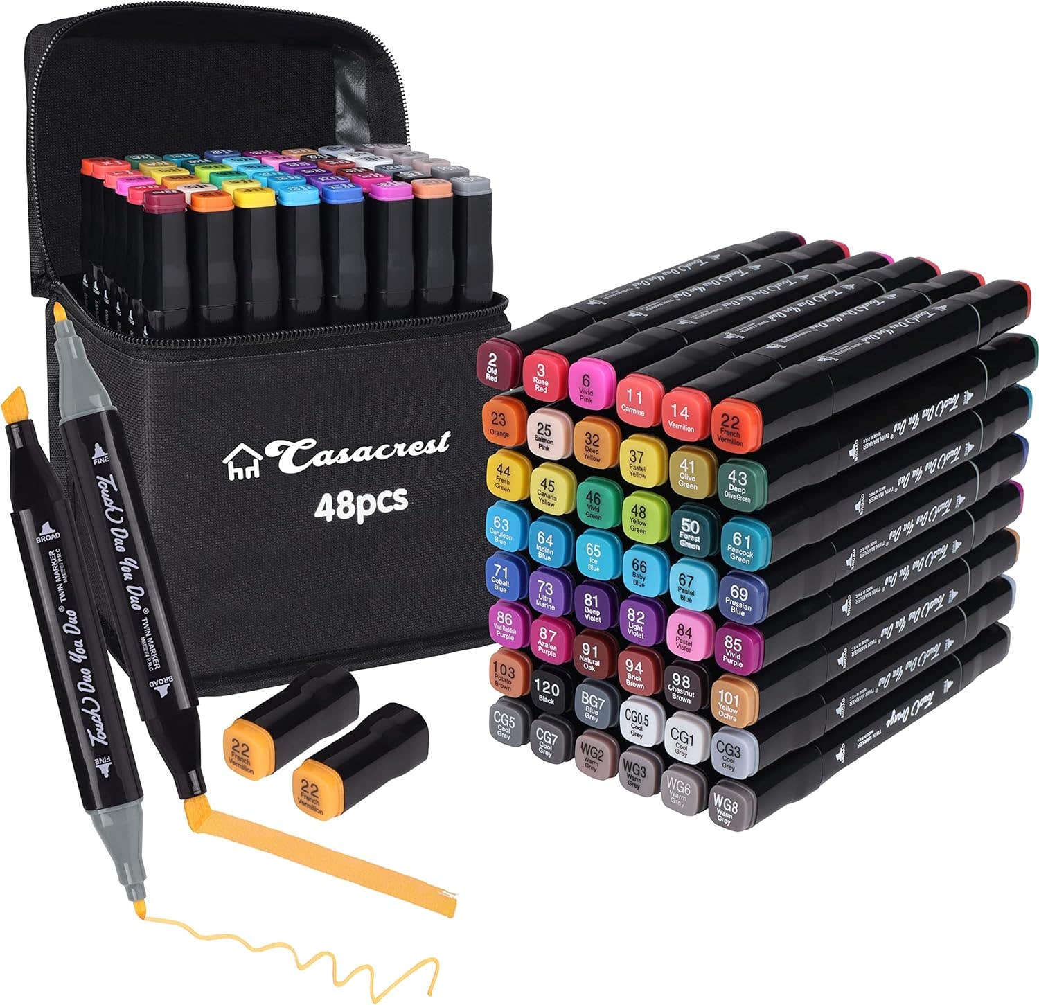 Casacrest Dual Tip Design Art Markers, 48 Pieces - Multicolor