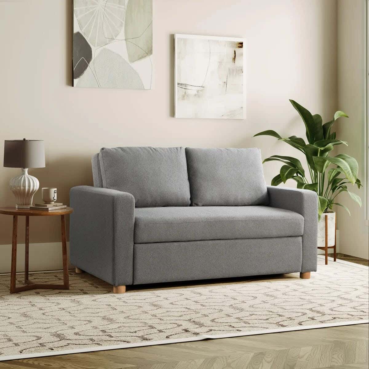 Beech wood sofa bed with velvet fabric, 180×140×80 cm - Gray