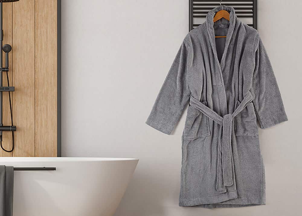 jacquardina Cotton Bathrobe, Size XXL- Grey