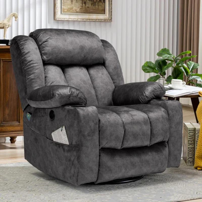 Lazy Boy Chair, 3-Motion Mechanism, 100x90x105 cm, Beech Wood - Dark Grey