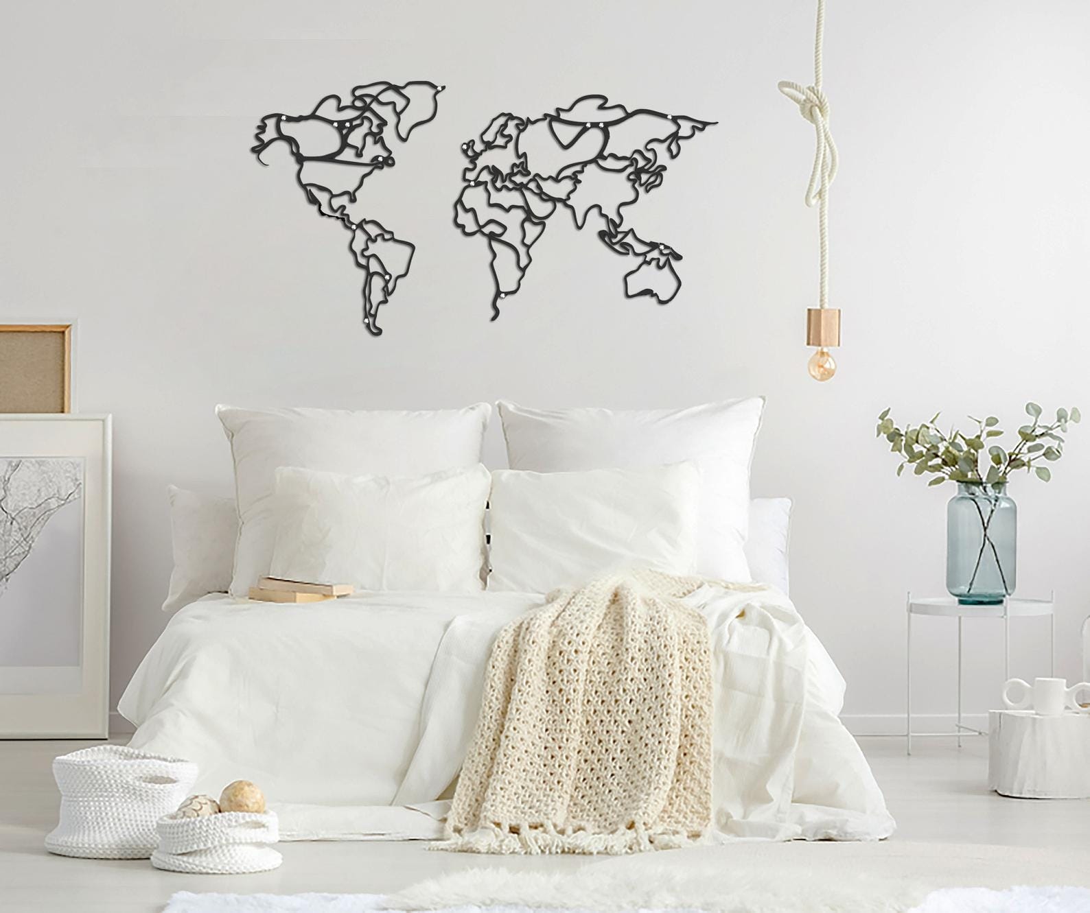 MDF World Map For Frames Wall Hanging Decor, 80X47X0.5 Cm - Black