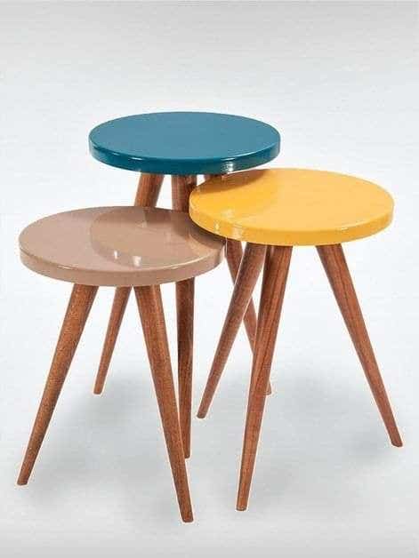 Beech & Counter Wood Side Table Set, 3 Pieces - Multicolor