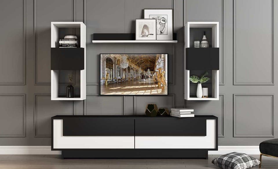 Mdf Wooden Tv Table, 160 X 40 X 30 Cm - White Black