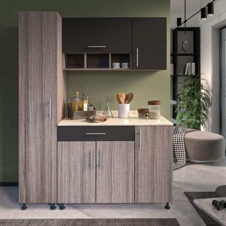 Counter Wood Kitchen Unit, 3 Pieces With Marble - Beige