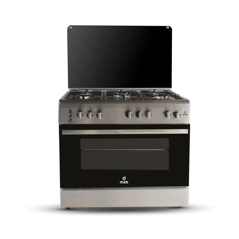Guzal Gas cooker, 5 Burners, 90X 60 cm- Silver Black
