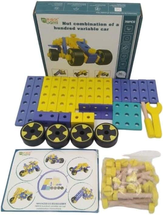 Alsafwa W12-9 Wooden Meccano Toy Car Shape - Multicolor
