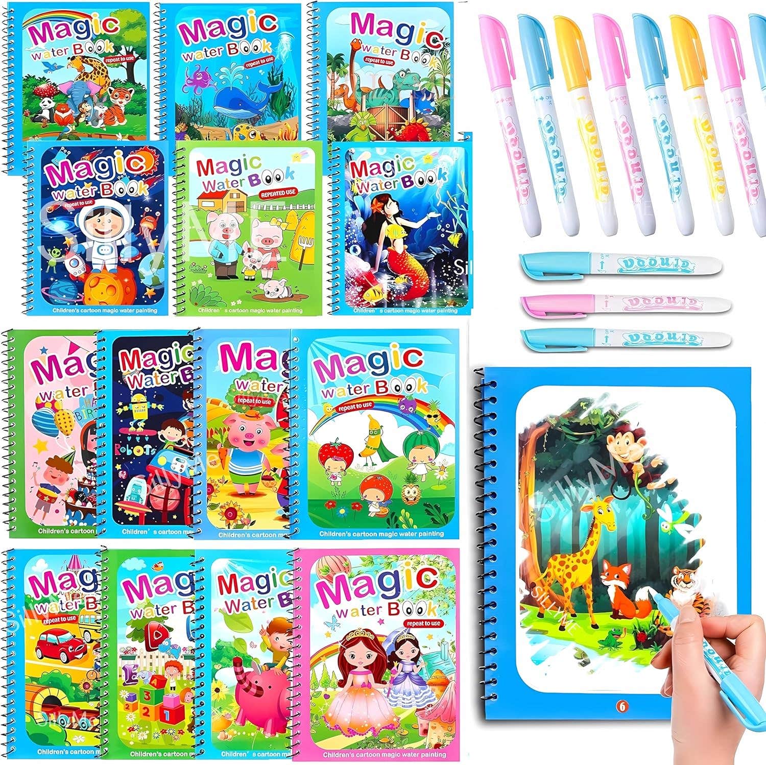 Sillyme Reusable Design Magic Coloring Book, 2 Pieces - Multicolor