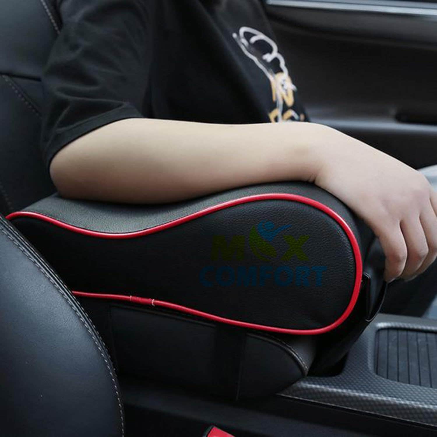 Max Comfort Leather Car Armrest Cushion - Black