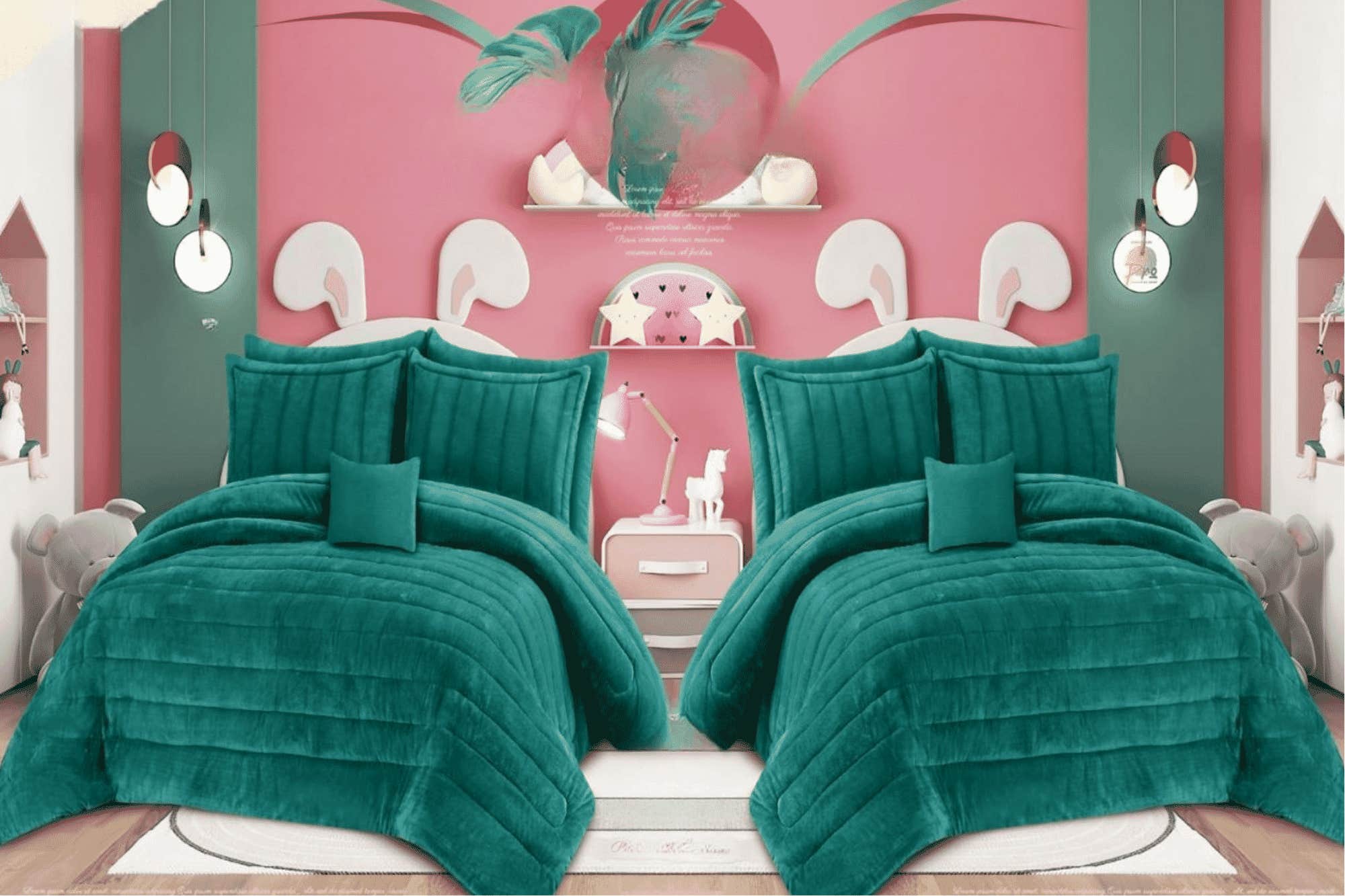 Rimas baby quilt, 240x190cm, velvet with faux fur backing - mint green